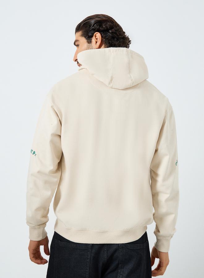 Styli Men Cream Graphic Print Relaxed Fit Hoodie - Image 5